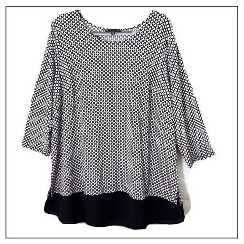 Adrianna Papell Tunic Women plus 1X Black White Mix Media Elegant Lagenlook